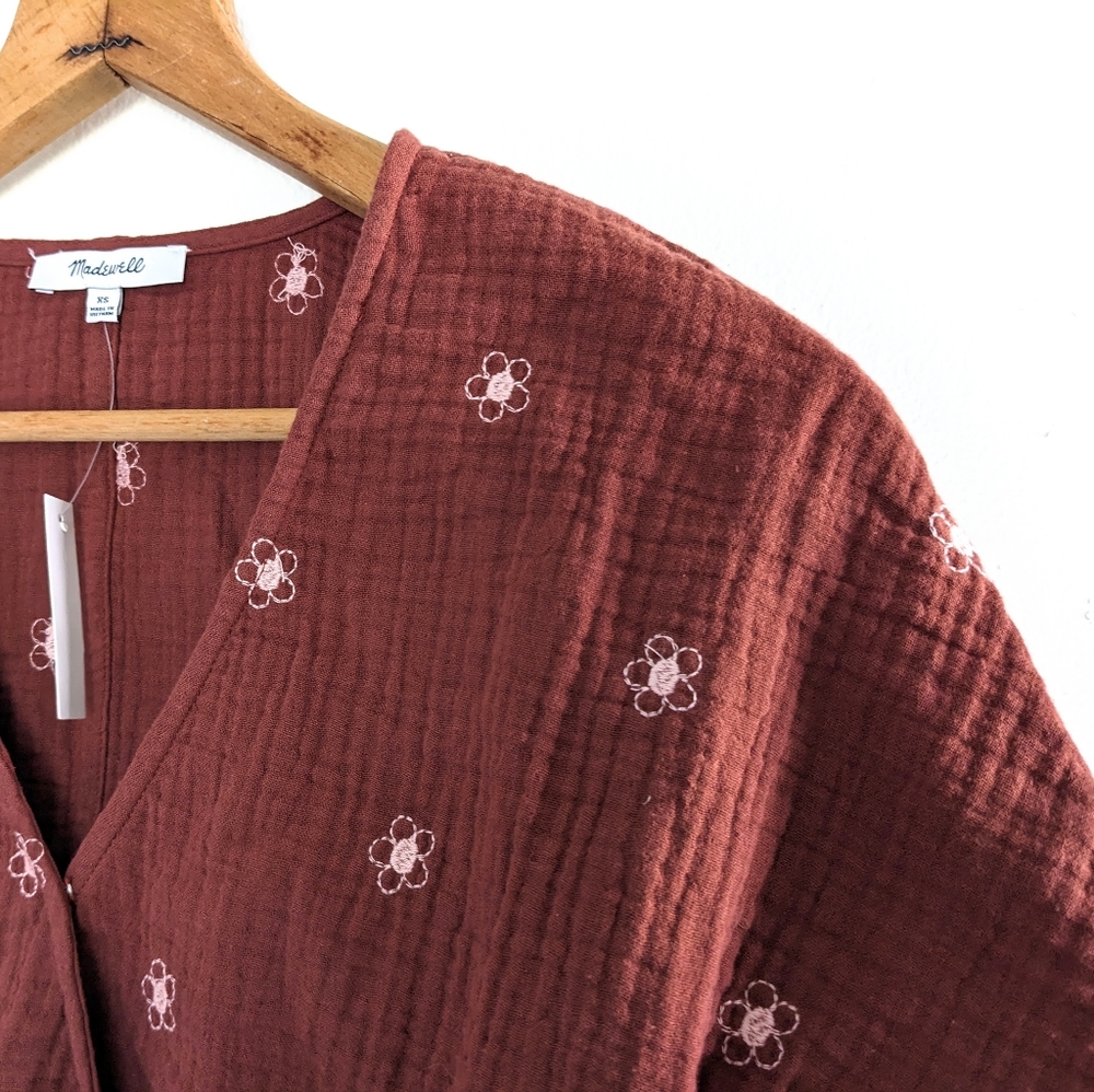 Sold on M! Madewell Lightspun Maira Flower Embroidered Tie Wrap Top - Picture 8 of 16